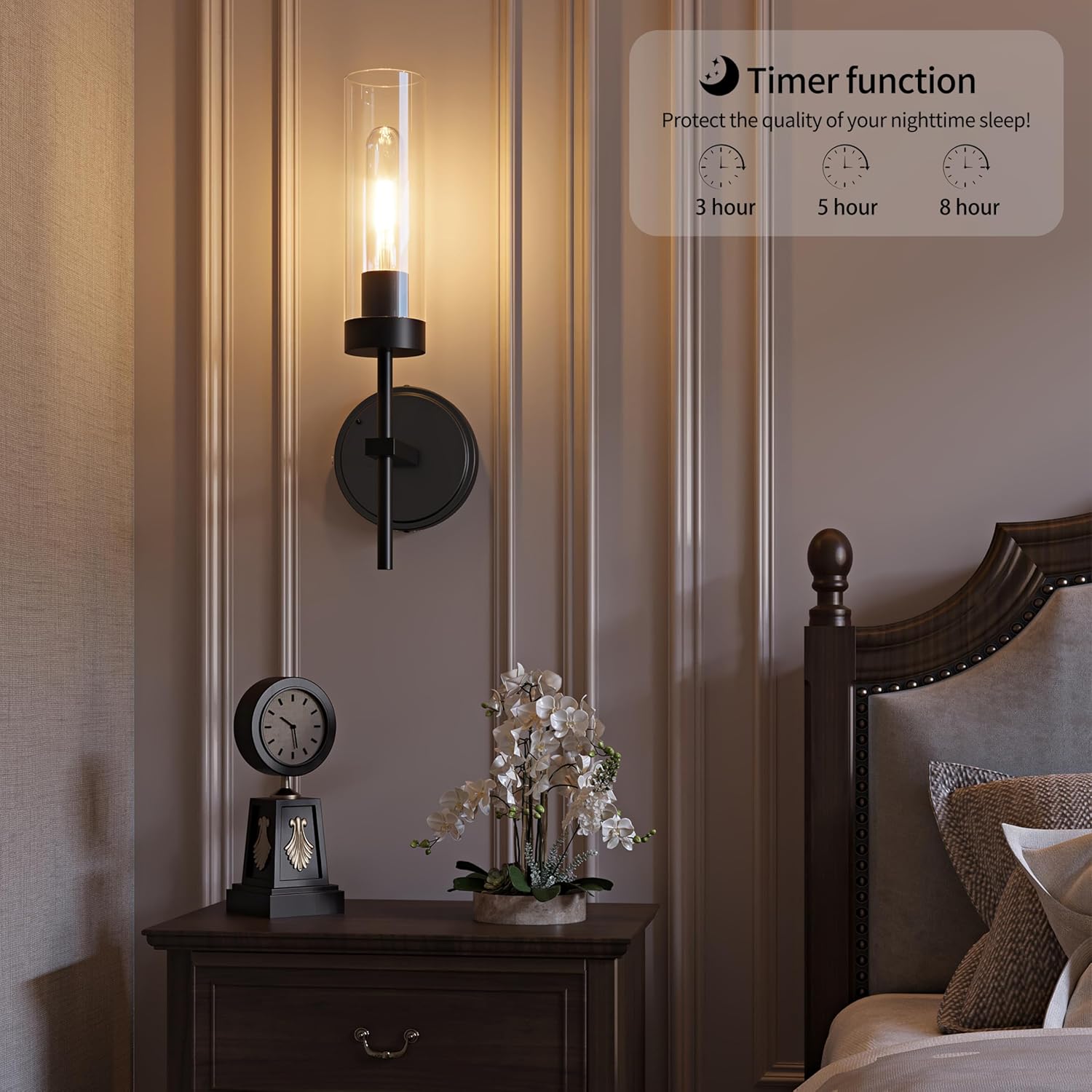 Black Battery Operated Wall Sconce Set of 2, Wireless Wall Sconces with Remote Control, Rechargeable 3000K Dimmable Wall Light for Bedroom Living Room Bathroom Hallway Entryway Stairwell